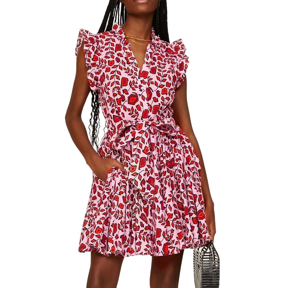 Xirena Leana Pink Bold Floral Geometric Print Fit & Flare 100% Cotton Mini Dress